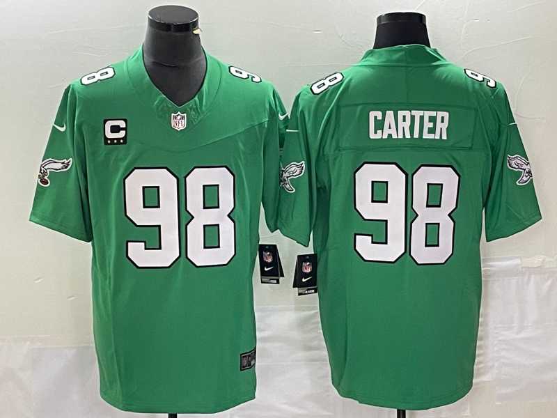 Mens Philadelphia Eagles #98 Jalen Carter Green 2023 F.U.S.E. Vapor Untouchable With C Patch Stitched Football Jersey